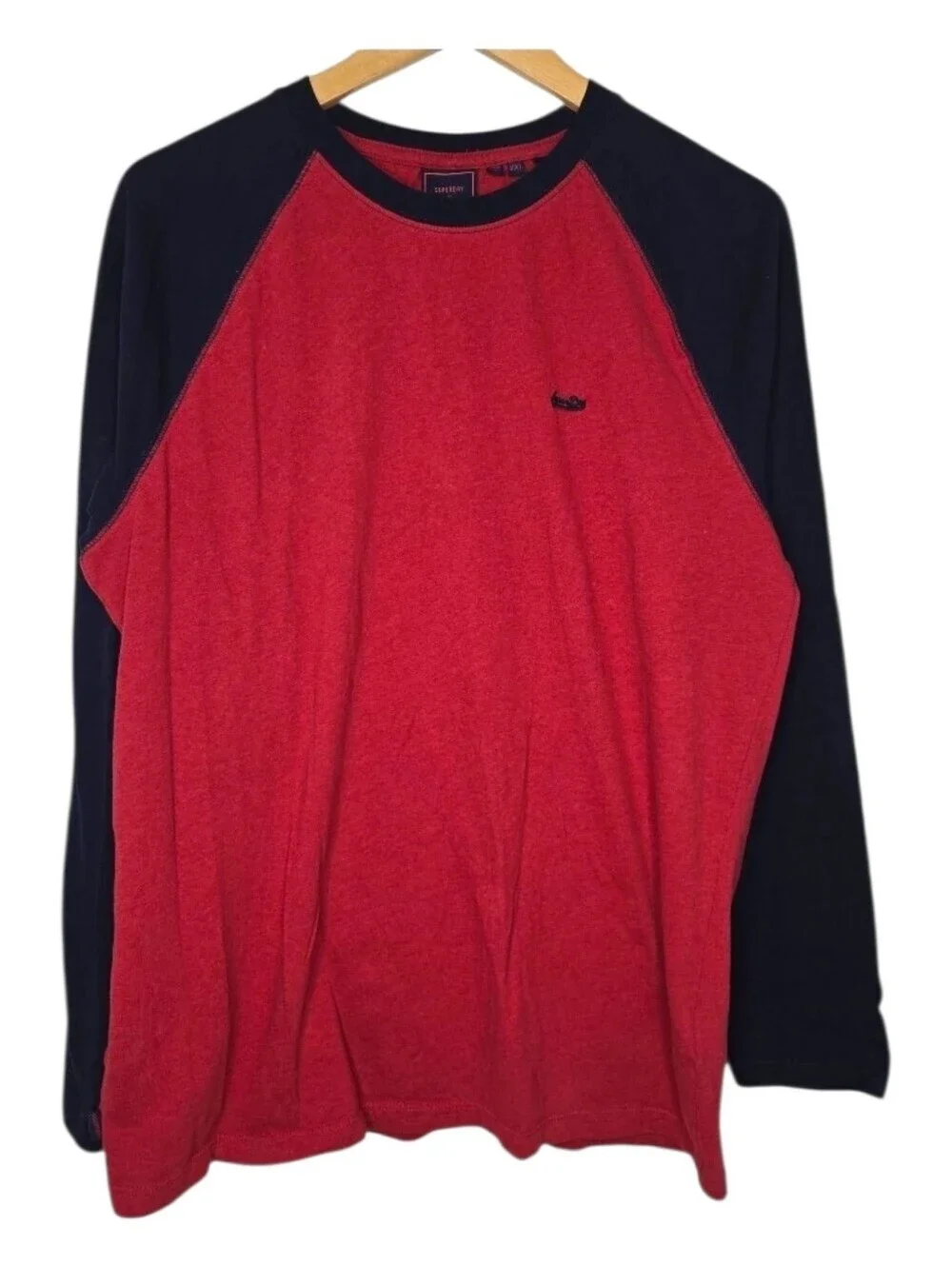 Superdry Mens Red Organic Cotton Essential Long Sleeve Baseball Top XXL